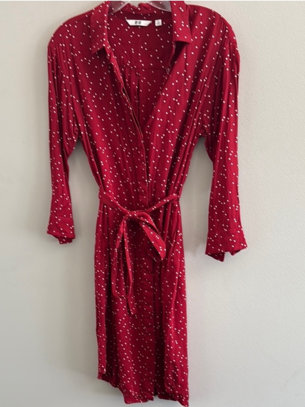 Uniqlo Red Long Sleeve Dress with White Dots